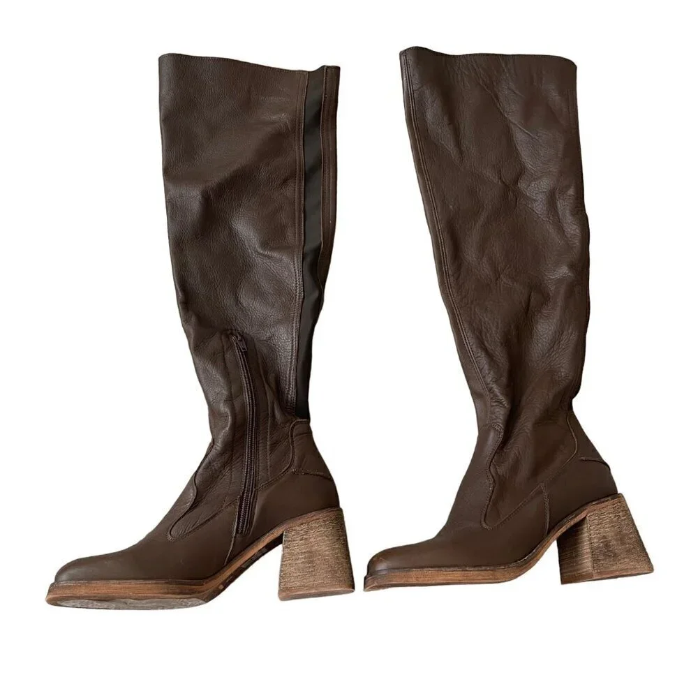 Free People Womens Boots Size 37 Brown Brianna Over the Knee Leather New